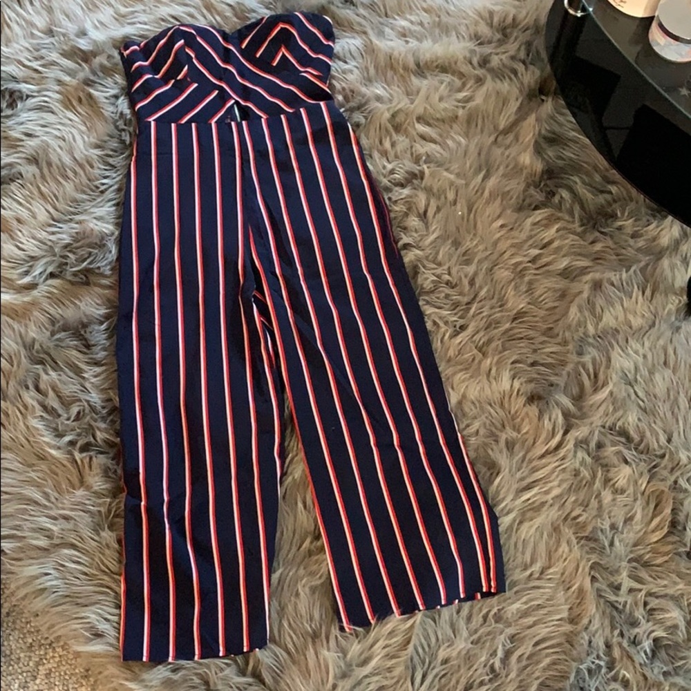 red white and blue stripe jumpsuit